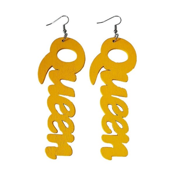 Nevenka Queen Wood Dangle Pierced Earrings-Yellow