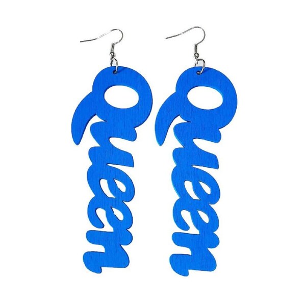 Nevenka Queen Wood Dangle Pierced Earrings-Blue