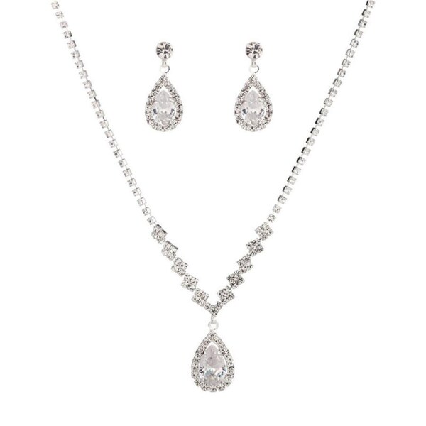 Nevenka Bride Shiny Rhinestone Necklace Earrings Set for Women and Girls