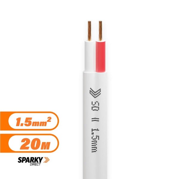 1.5mm Twin Flat Red & White Cable 20mtr Cut - 7-050-2RW-20mtrs