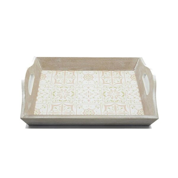 Rayell 35x7cm Tray Moroccan Madness Serving Storage w/ Handle Small White Wash
