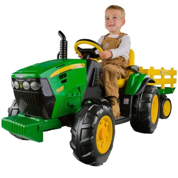 John Deere Electric Ride On Ground Tractor w/Trailer/Toy/Adjustable/Kids/Child
