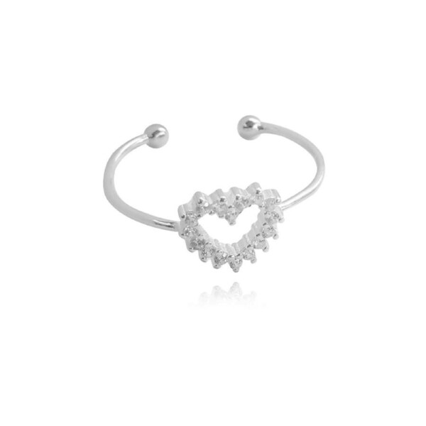 Culturesse Emir Heart 1.6cm Open Ring Clear Cubic Zirconias Sterling Silver