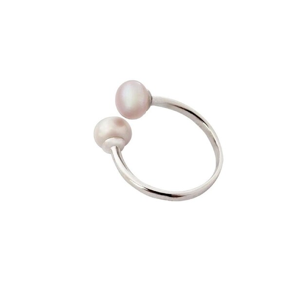 Culturesse 2cm Double Beauty Adjustable Fresh Water Pearl Ring Womens Jewellery