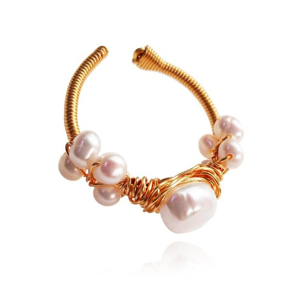 Culturesse Bjorne Nest 3.2cm Open Ring Gold 24K Gold Plating Freshwater Pearls