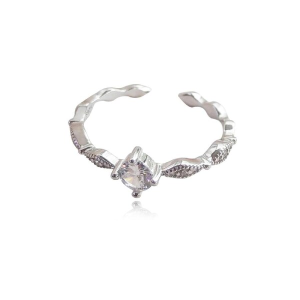 Culturesse Ida French Chic 2cm Open Ring Clear Cubic Zirconias Sterling Silver