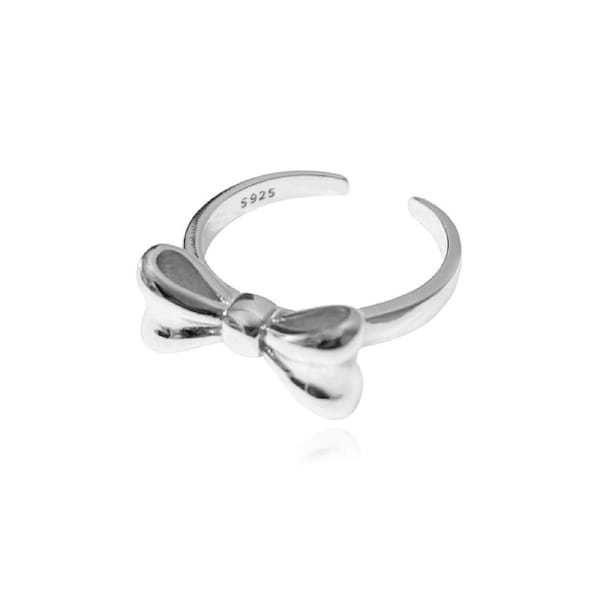 Culturesse Elvie Artisan Bow 2cm Open Ring White Rhodium Plating Sterling Silver