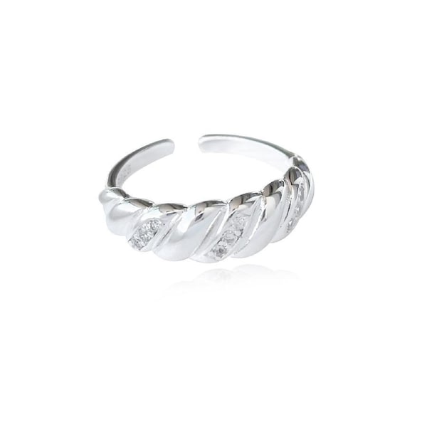 Culturesse Lenette Austrian Zircons 2.1cm Adjustable Open Ring Sterling Silver