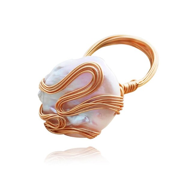 Culturesse Capriana 24K Gold Plating Baroque 3.5cm Pearl Nest Ring Jewellery