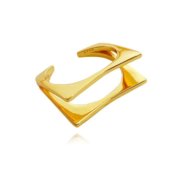 Culturesse Leontine Sculpture Frame Open Ring 18K Gold Plating Sterling Silver