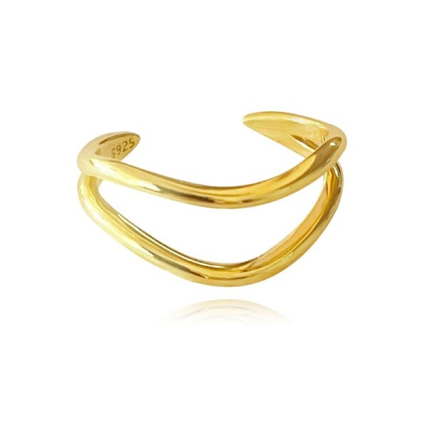 Culturesse Rue Artisan 2cm 18K Gold Plating Line Adjustable Open Ring Vermeil