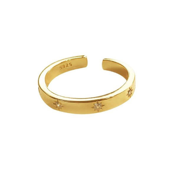 Culturesse Adoria Sterling Silver Cubic Zirconias Open Ring 18k Gold Plating