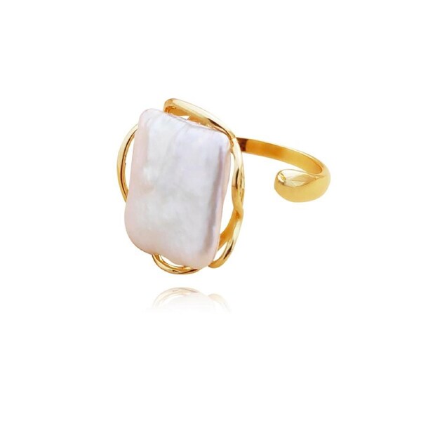 Culturesse Lorenza Baroque Pearl Adjustable 2.8cm Open Ring 14K Filled Gold