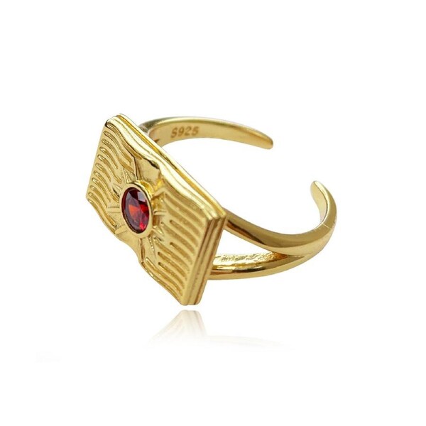 Culturesse Crimson Sterling Silver Red Zircon 2cm Open Ring 18K Gold Plating
