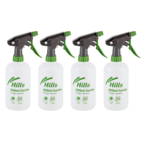 4x Hills Garden Trigger Handle Water/Liquid Misting Plant Spray Bottle Set 500Ml