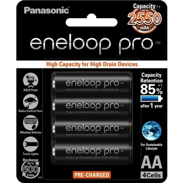 4PK Panasonic Eneloop Pro AA 1.2V 2550mAh NiMH Rechargeable Reusable Battery