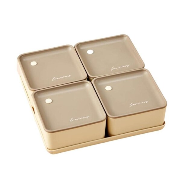 WorthBuy 4-Grid Snack Box 600ml For Each - Milk Brown