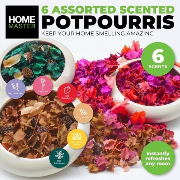 6PK Pot Pourri Home Master Lasting Fragrances Refreshing Aroma Assorted 70g