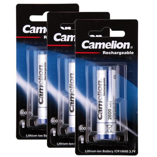 3x Camelion 18650 Lithium-Ion Rechargeable Battery 2600mAh 3.7V PVC For Torches