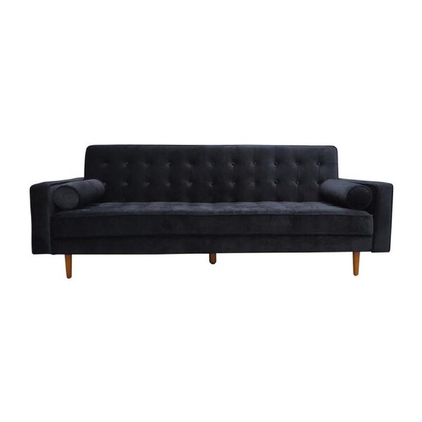 Sofa Bed 3 Seater Button Tufted Lounge Set for Living Room Couch in Velvet Black Colour