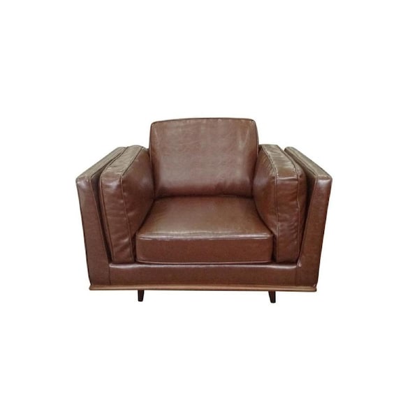Single Seater Armchair Faux Leather Sofa Modern Lounge Accent Chair in Brown with Wooden Frame