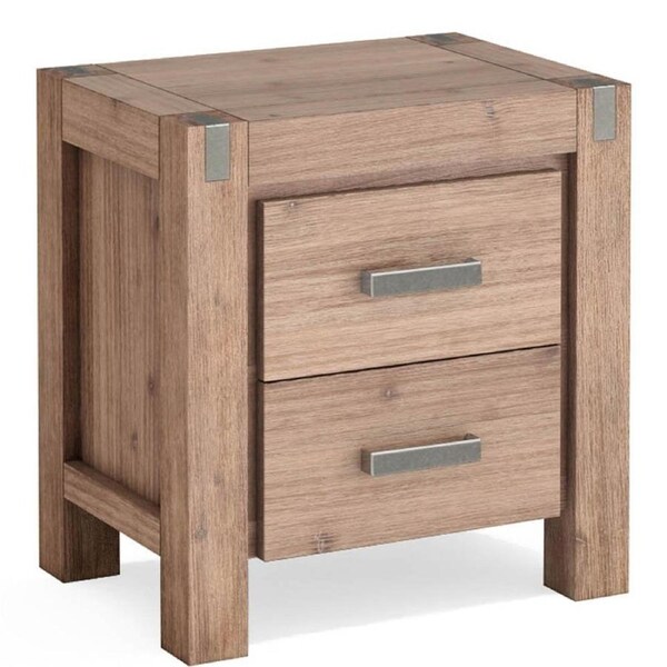 Bedside Table 2 drawers Night Stand Solid Wood Acacia Oak Colour