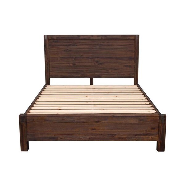 Bed Frame Double Size in Solid Wood Veneered Acacia Bedroom Timber Slat in Chocolate