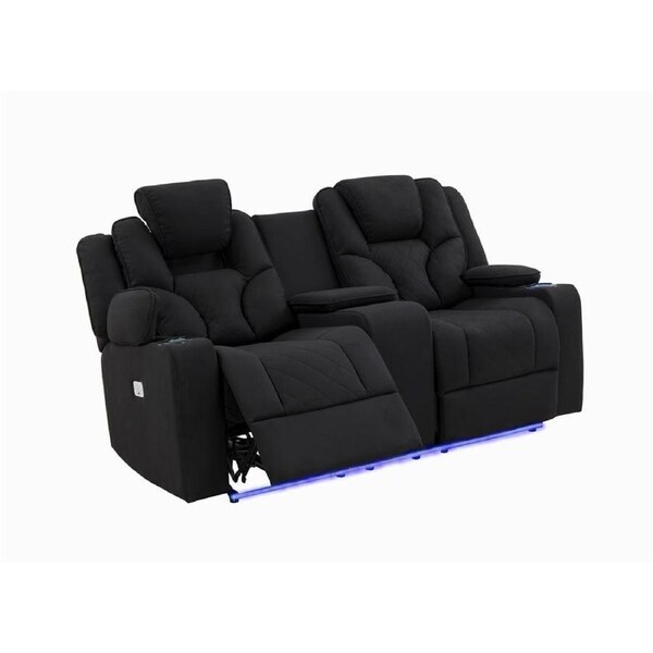 Electric Recliner Stylish Rhino Fabric Black Couch 2 Seater Lounge with LED Features