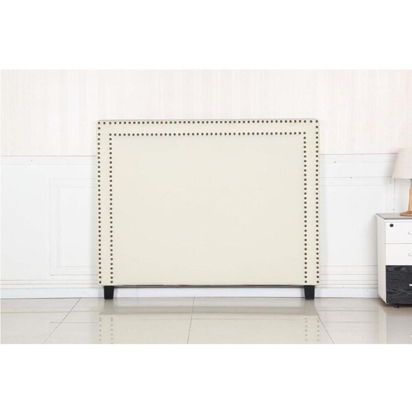 Bed Head Queen White Headboard Upholstery Fabric Studded Buttons