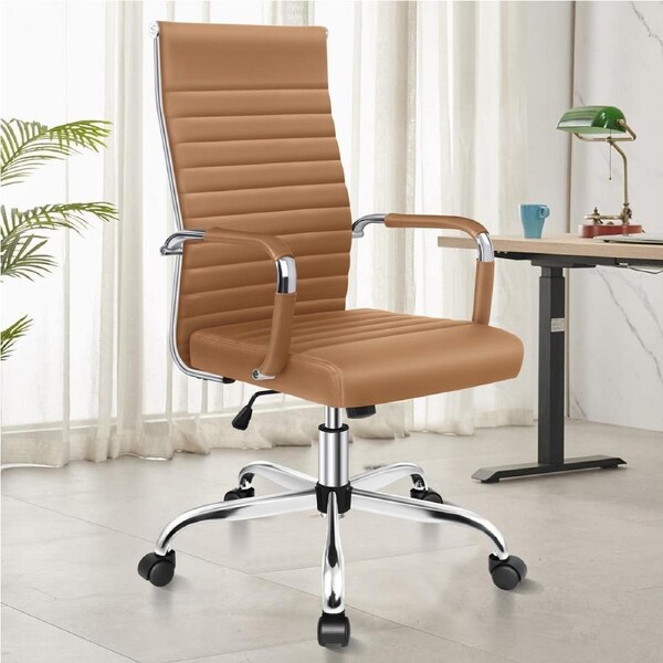 ALFORDSON Office Chair Padded Seat PU Leather Brown - High Back