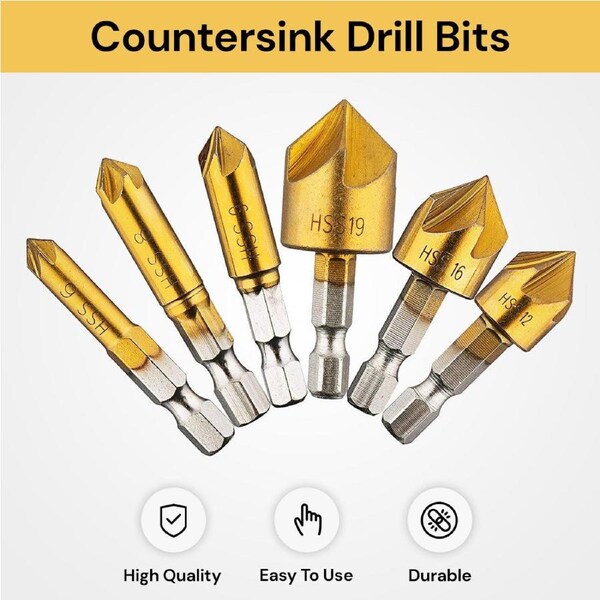 Countersink Drill Bits - Flutter-free - 6Pcs