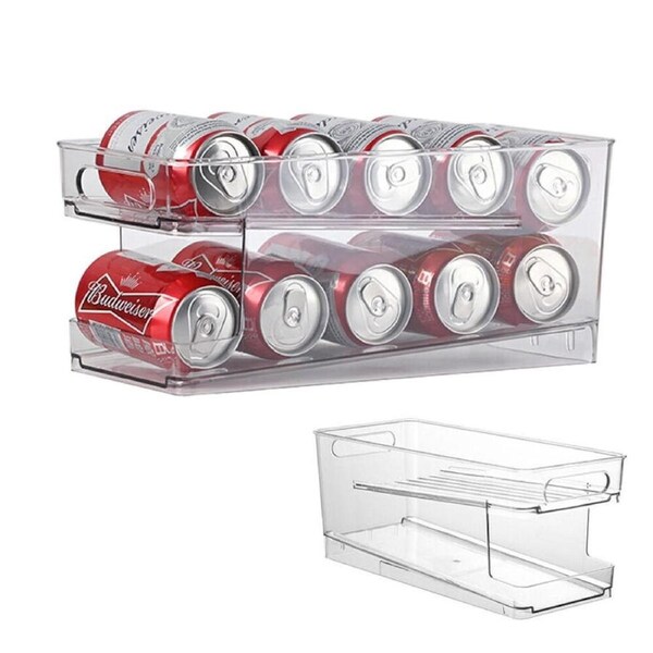 2 Tiers Stackable Can Holder Rack Beverage Organizer For Kitchen Refrigerator