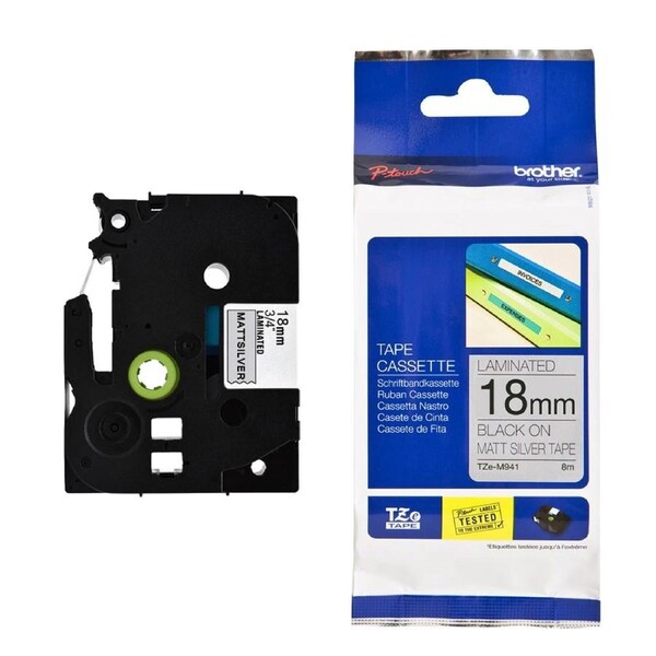 Brother 18mm Black on Silver Matt TZE Tape