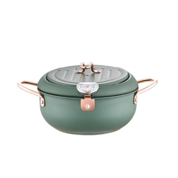 Japanese Deep Frying Pot with Thermometer Non-stick Tempura Fryer Pan 24m