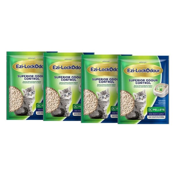 Ezi-Lockodour Natural Mineral Zeolite Cat Litter Pellets 2 Kg 4 Pack