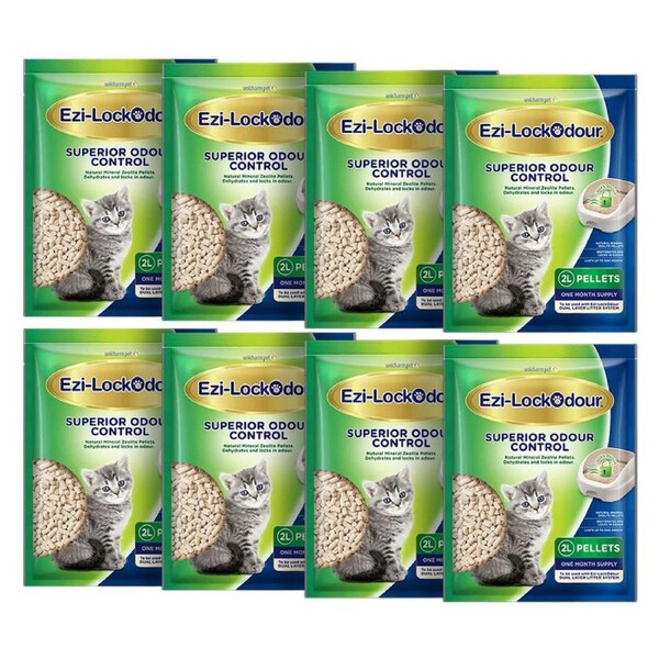 Ezi-Lockodour Natural Mineral Zeolite Cat Litter Pellets 2 Kg 8 Pack