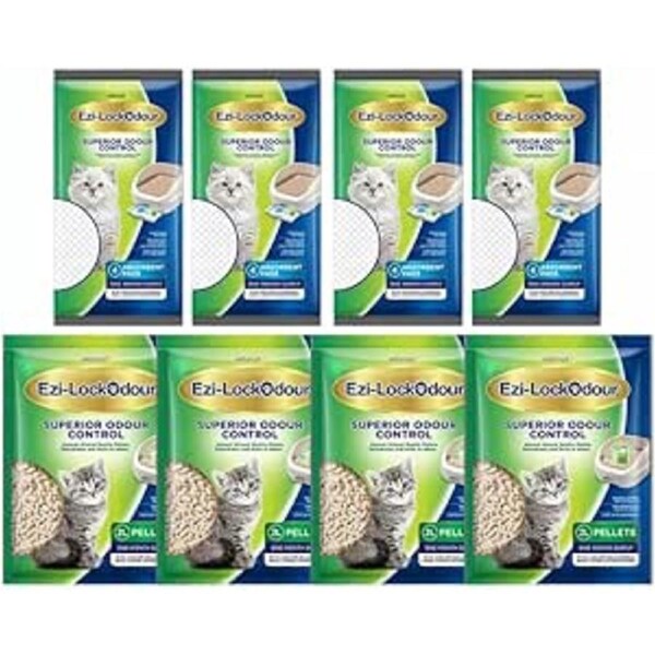 Ezi LockOdour Cat Litter Pellets 2 Kg + Absorbant Cat Litter 4 Pads 4 Pack