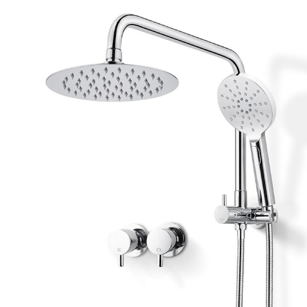 ACA WELS 3-Mode Handheld 8" Thin Shower Head With Mixer Tap Gooseneck Diverter Wall Arm Set ROUND