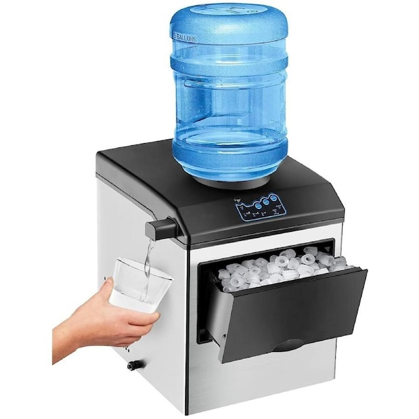 YOPOWER 2 in 1 Countertop Ice Maker Machine with Water Cooler Dispenser Combo, 15KG/24H, S-M-L 3 Sizes Bullet Ice, Fast 6 Mins, w/Ice Scoop