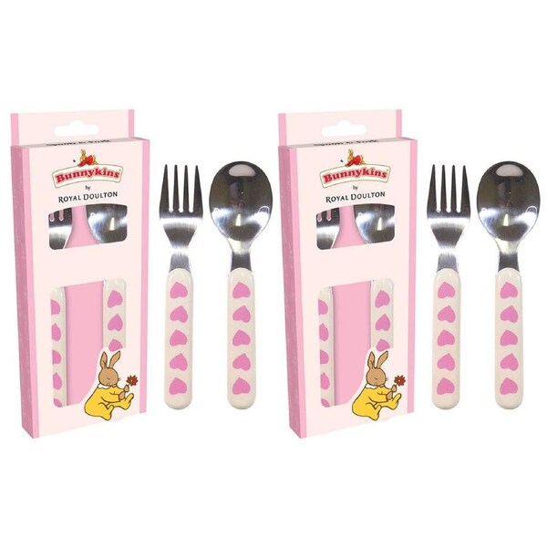 2x 2pc Bunnykins Kids Spoon/Fork Cutlery Utensil 18m+ Playing Sweethearts Pink