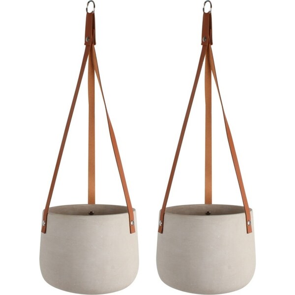 2x Maine & Crawford 13x13cm Lily Concrete Hanging Pot w/ Straps Home Decor Grey