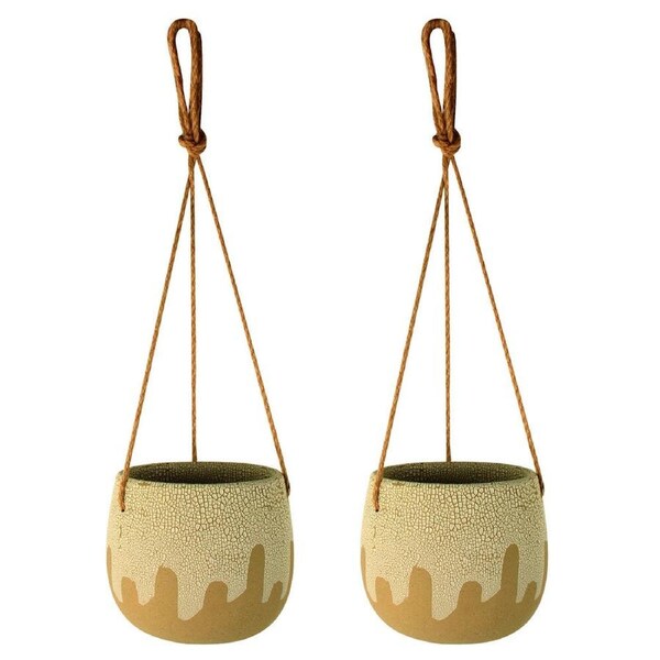 2x Maine & Crawford 16x13cm Ceramic Valentina Hanging Planter Home Decor Biege