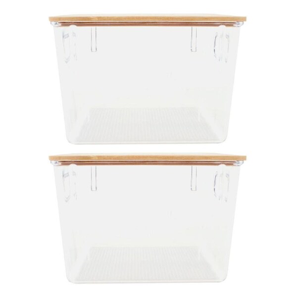 2x Home Expression 21x19cm Storage Basket w/Bamboo Lid Rectangle Organiser Clear
