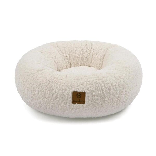 Boucle Style Teddy Fleece Round Donut Dog Bed (Cream) - Medium