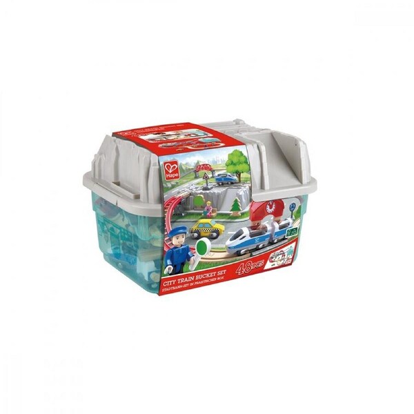 Hape City Train Bucket Set W/ Storage Box Kids/Toddler Activity Playset Toy 3+