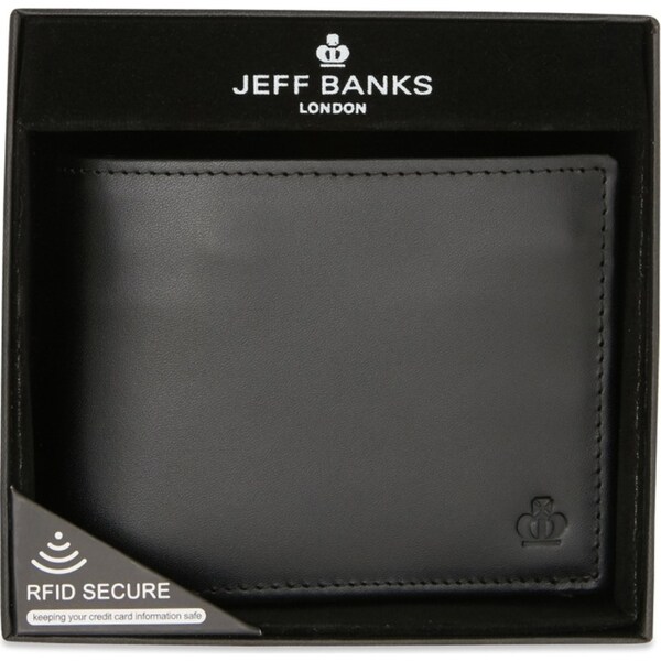 Jeff Banks Men's Coin Purse Card/Cash Genuine Leather Wallet Smooth Black 11.5cm