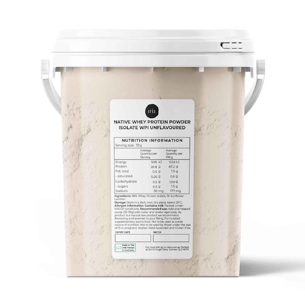 Orku 500g Native Whey Protein Isolate Powder - Unflavoured WPI Bucket