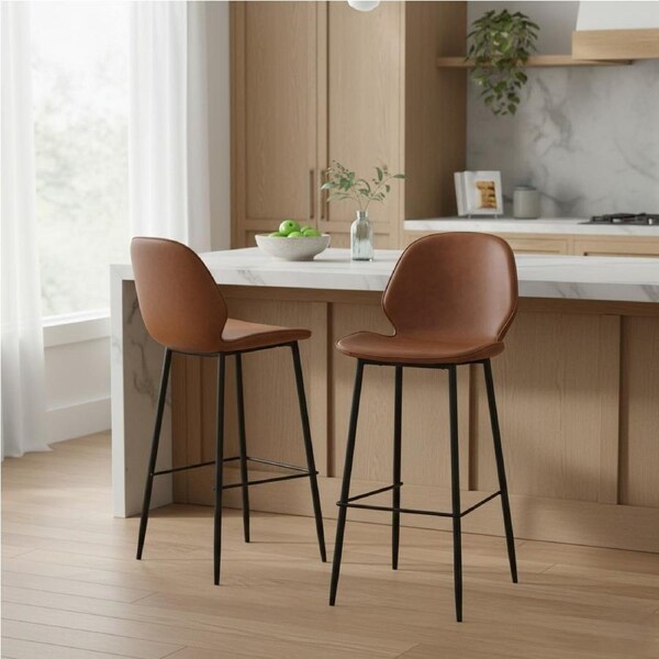 1 Set of 2 Levede Bar Stools PU Padded Seat Retro Brown