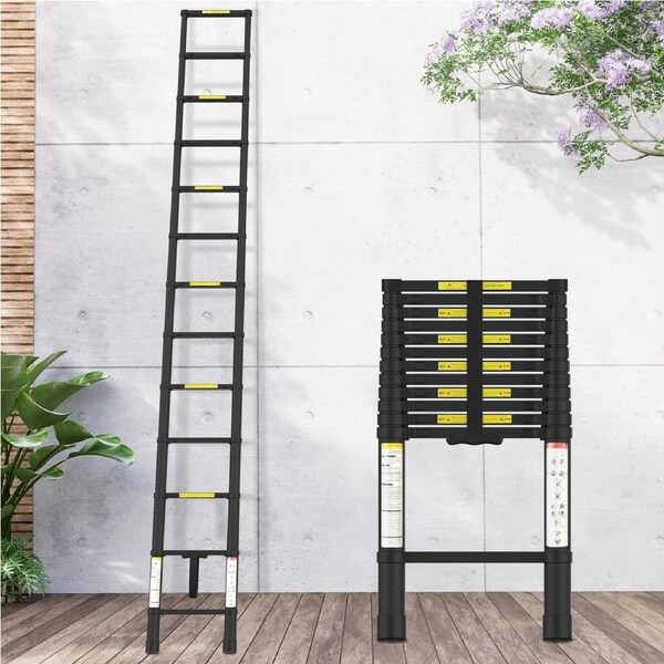 Advwin 3.8m Telescopic Ladder Portable Extension Aluminum Telescoping Ladder for Household and Outdoor Working
