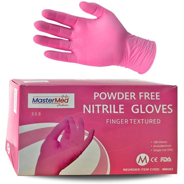 100pcs XLarge Mastermed Pink Nitrile Gloves Powder Free 3.5g, finger textured, Food Safe